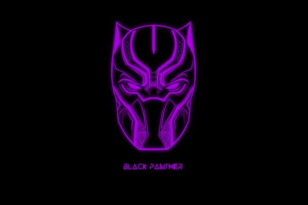 Черная Пантера, Marvel Comics, Фиолетовый, Черный, Темный Фон, Минимальный, HD, 2K, 4K, 5K
