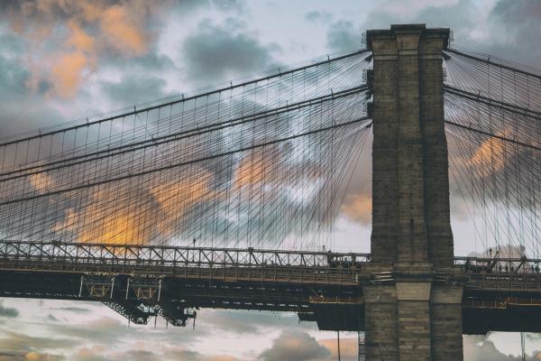 Бруклинский Мост, Нью-Йорк, Дамбо В Бруклине, Облака, Закат, HD, 2K, 4K