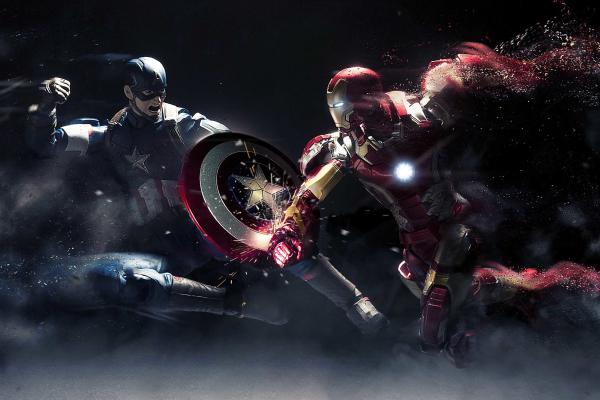 Капитан Америка, Железный Человек, Бой, Фан-Арт, HD, 2K