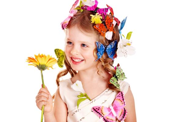 Милая Девушка, Цветы, Бабочки, HD, 2K