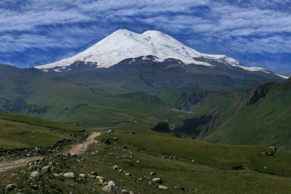 Эльбрус, Кавказ, Горы, Вулкан, Небо, Луга, HD, 2K, 4K