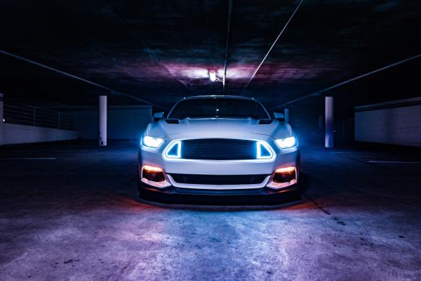 Ford Mustang, Спорткар, Неоновые Огни, HD, 2K, 4K, 5K