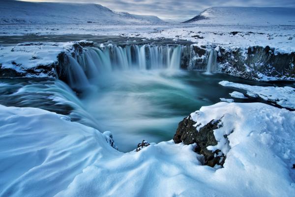 Годафосс, Водопад, Зима, Исландия, HD, 2K, 4K, 5K