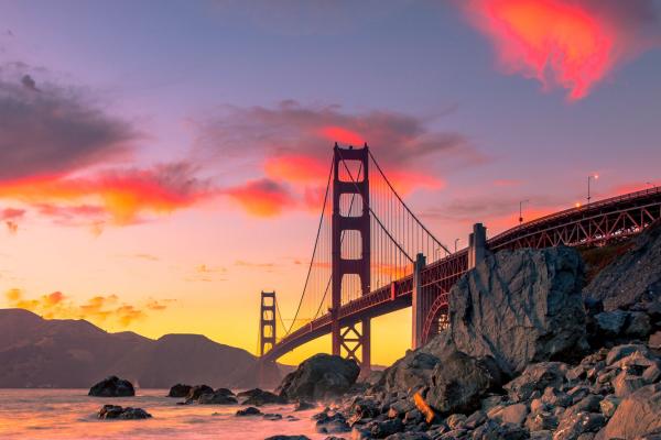 Мост Золотые Ворота, Сан-Франциско, Сша, Осень, HD, 2K