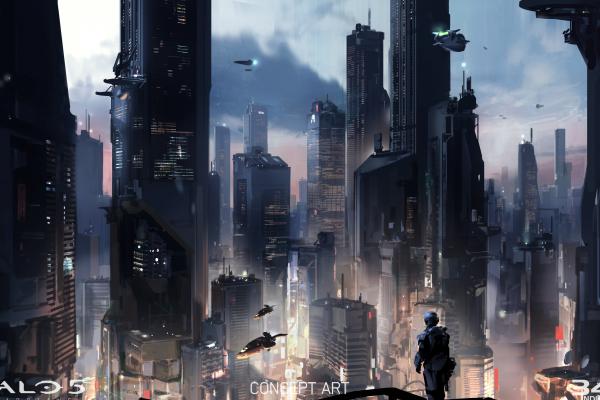 Halo 5: Guardians, Игра, Fps, Фантастика, Шутер, Космос, Роботы, Космический Корабль, Солдат, Город, Арт, Скриншот, HD, 2K, 4K