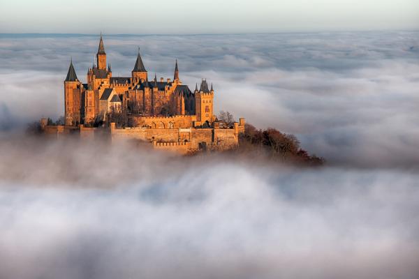 Замок Гогенцоллернов, Германия, Европа, Туман, HD, 2K, 4K