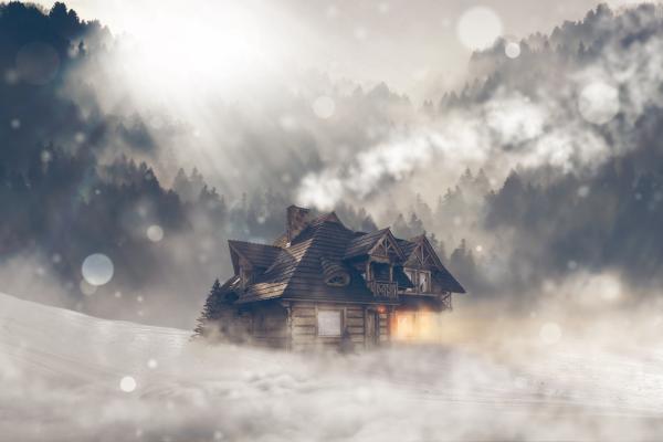 Дом, Туман, Зима, Бок, Лес, HD, 2K, 4K