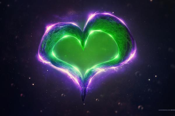Любовь Сердце, Яркий, Фиолетовый, Зеленый, HD, 2K