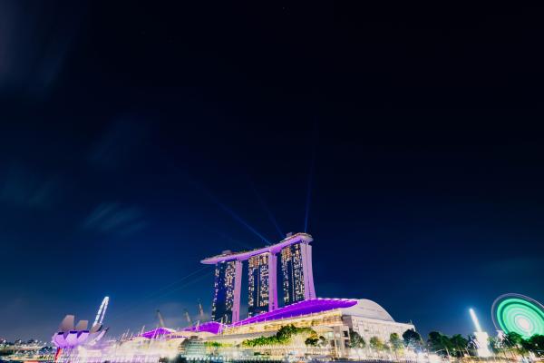 Marina Bay Sands, Дубай, Ночь, Городской Пейзаж, HD, 2K, 4K, 5K, 8K