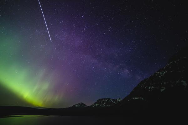 Млечный Путь, Северное Сияние, Ночь, Звездное Небо, Национальный Парк Глейшер, Фиолетовое Небо, HD, 2K, 4K, 5K