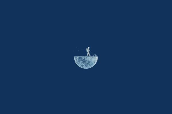 Moon Mow, Луна, Минимализм, Iphone Обои, Космонавт, Синий, HD, 2K