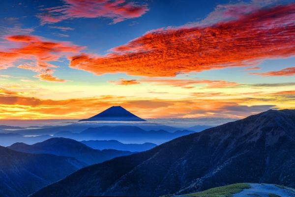 Гора Фудзи, Горы, Закат, Пейзаж, Панорама, HD, 2K, 4K, 5K, 8K