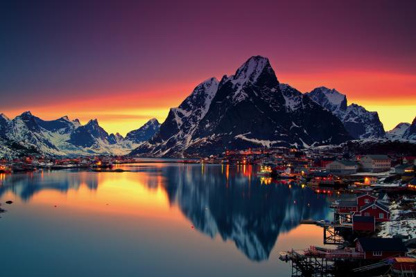Норвегия, Лофотенские Острова, Европа, Горы, Море, Восход Солнца, HD, 2K, 4K, 5K