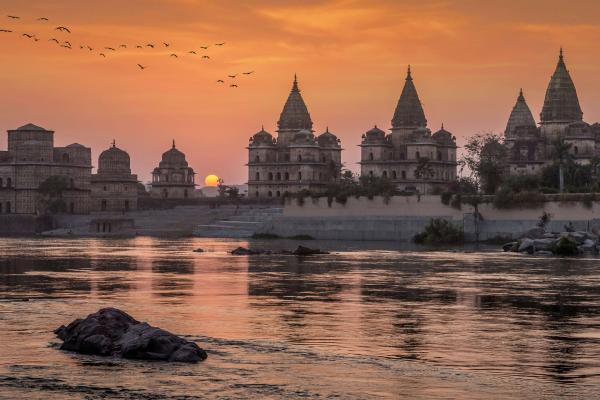 Орчха, Мадхья-Прадеш, Индия, Закат, Река, HD, 2K, 4K