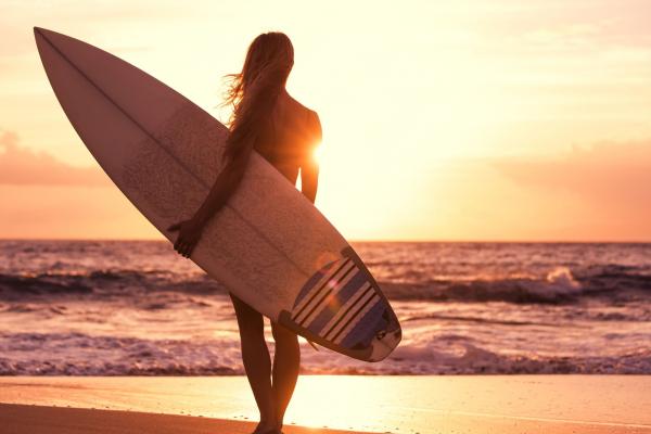 Серфинг, Девушка, Пляж, Солнце, Море, HD, 2K, 4K