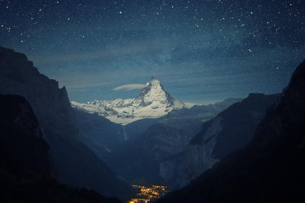 Швейцария, Альпы, Горы, Звезды, Ночь, HD, 2K, 4K