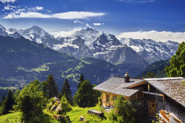 Швейцария, Горы, Небо, Дом, HD, 2K, 4K