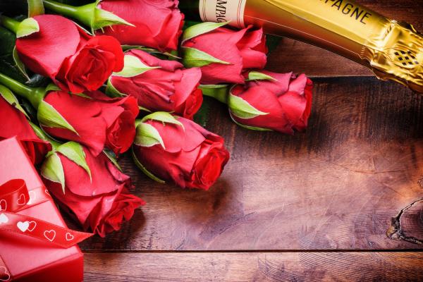 День Святого Валентина, Роза, Шампанское, Любовь, HD, 2K, 4K, 5K