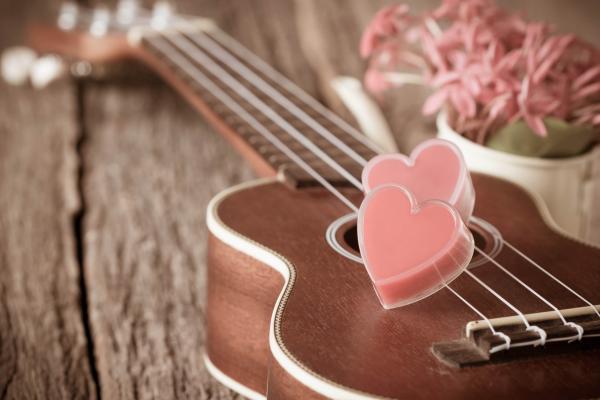 День Святого Валентина, Сердце, Гитара, Романтик, Цветы, Любовь, HD, 2K, 4K, 5K