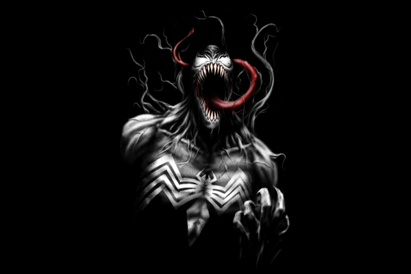 Venom, Fan Art, Черный, Темный Фон, Минимальный, HD, 2K, 4K