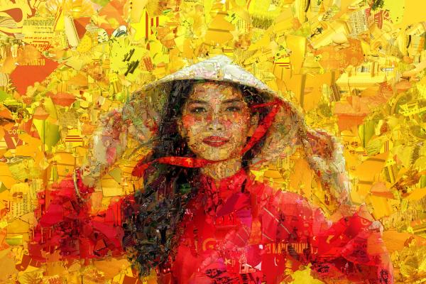 Вьетнамская Девушка, Мозаика, Портрет, Иллюстрация, HD, 2K