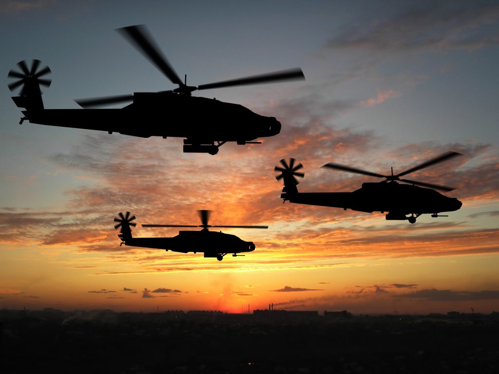 Вертолеты Apache, Сансет, HD, 2K