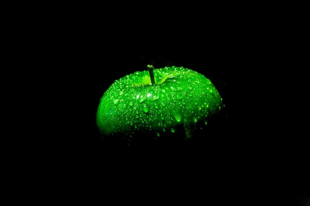 Яблоко, Зеленый, Капельки, Dark, HD