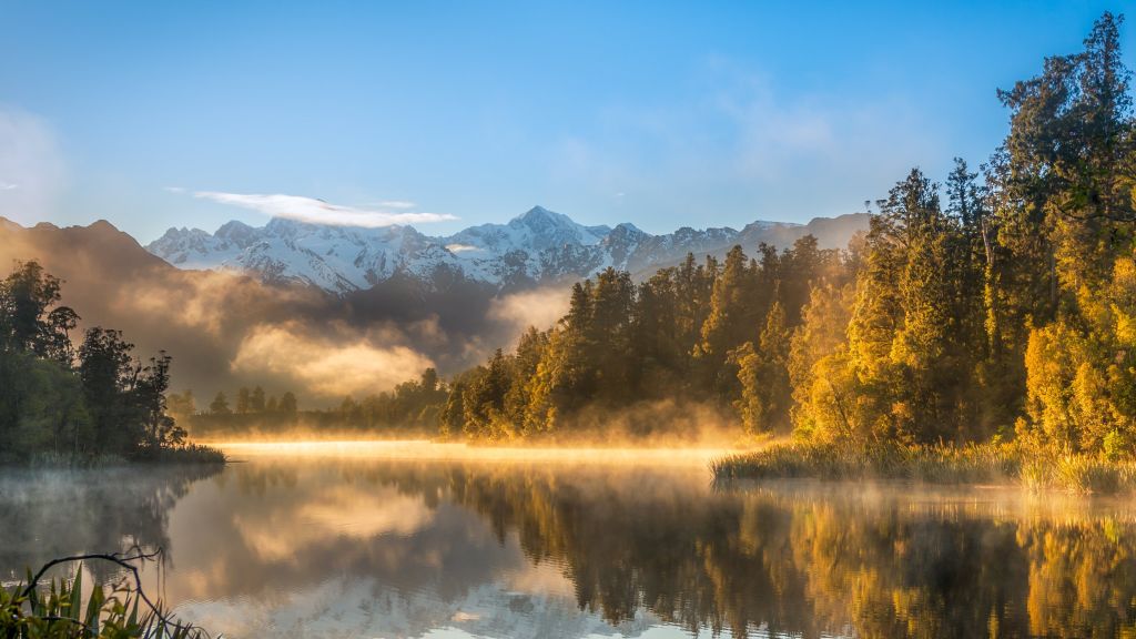 Осень, Туман, Лес, Озеро, Горы, HD, 2K, 4K