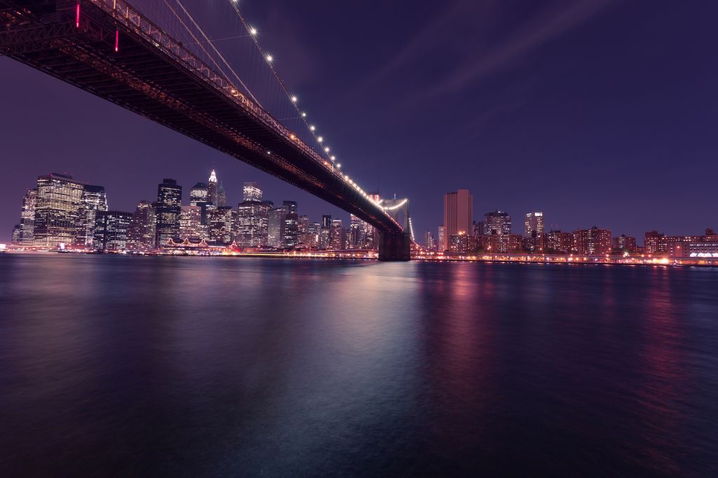 Бруклинский Мост, Городской Пейзаж, Ночной Пейзаж, Нью-Йорк, Сша, HD, 2K