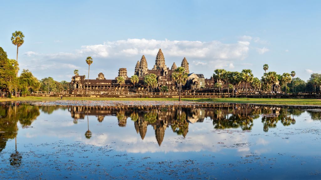 Камбоджа, Архитектура, Озеро, Деревья, HD, 2K, 4K, 5K