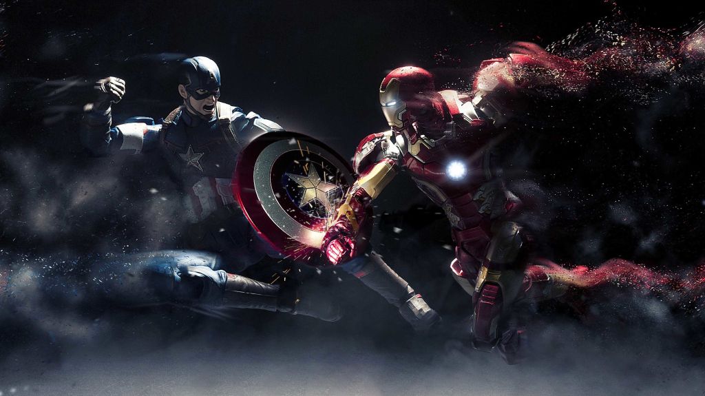 Капитан Америка, Железный Человек, Бой, Фан-Арт, HD, 2K