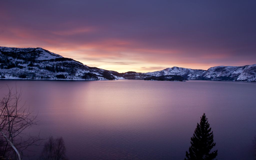 Рассвет, Восход, Утро, Озеро, Норвегия, HD, 2K