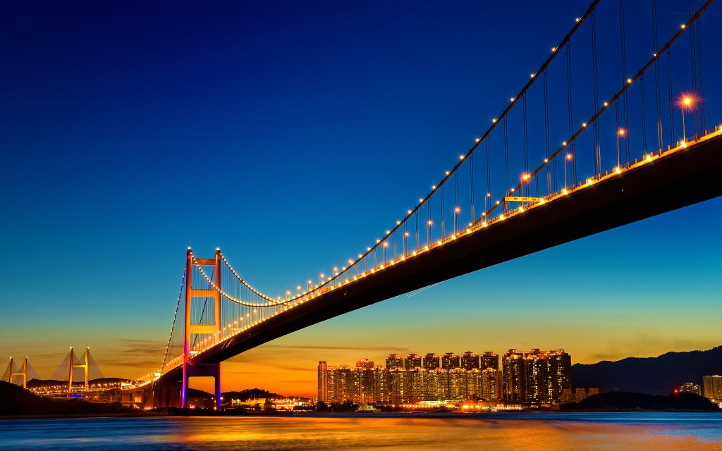 Мост Золотые Ворота, Ночь, Городской Пейзаж, Сан-Франциско, Калифорния, Фондовая, HD, 2K