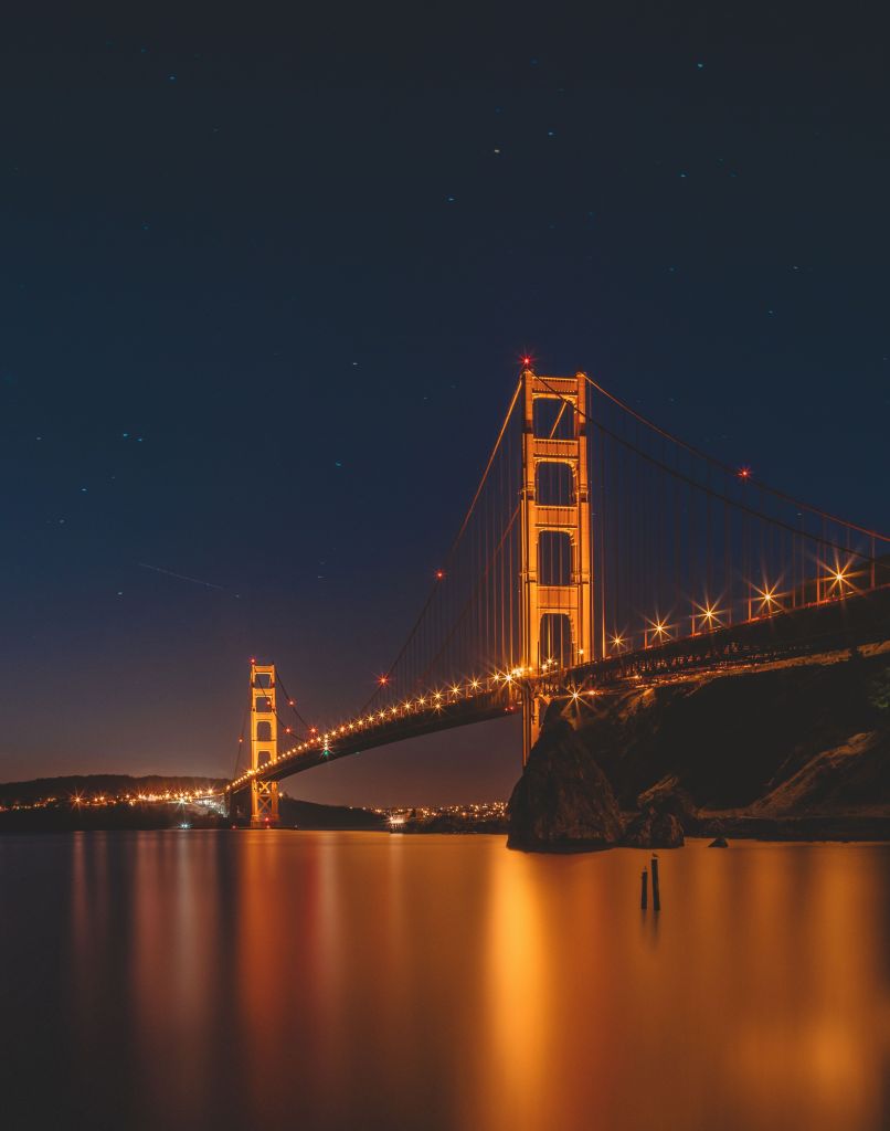Мост Золотые Ворота, Мост Сан-Франциско, Ночь, Сан-Франциско, Калифорния, HD, 2K