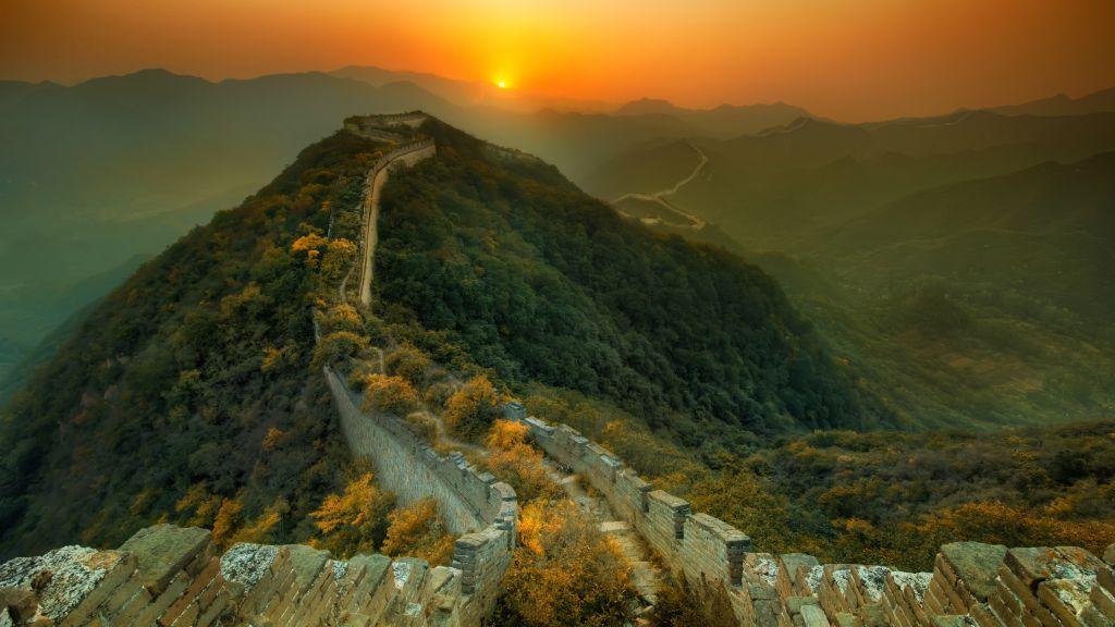 Великая Китайская Стена, Путешествие, Туризм, Закат, HD, 2K, 4K, 5K