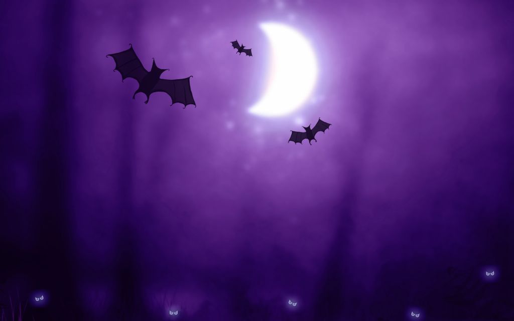 Хэллоуин Летучие Мыши, Луна, Фиолетовый, HD, 2K