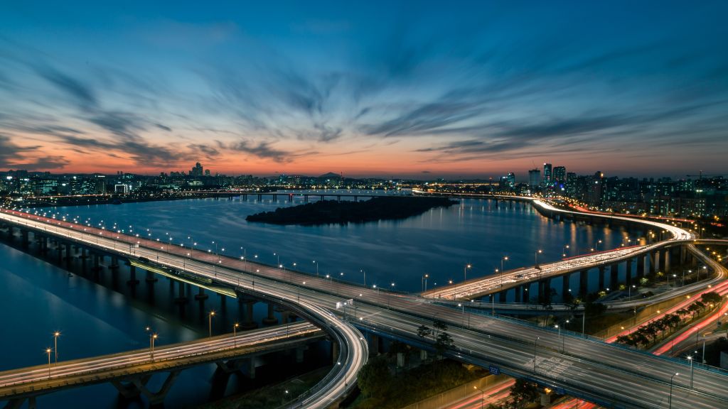 Река Хан, Мост, Сеул, Южная Корея, HD, 2K, 4K, 5K