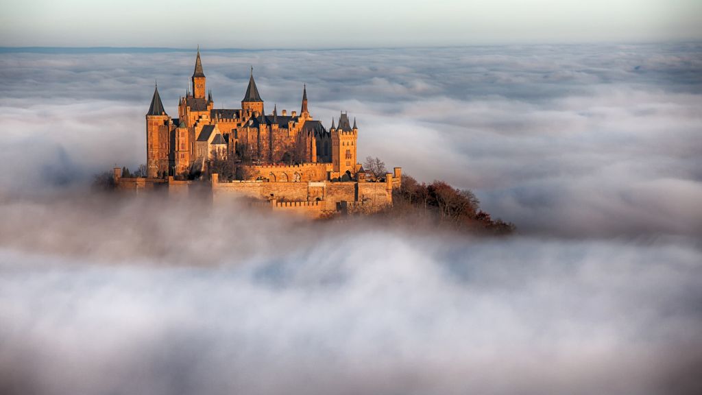 Замок Гогенцоллернов, Германия, Европа, Туман, HD, 2K, 4K