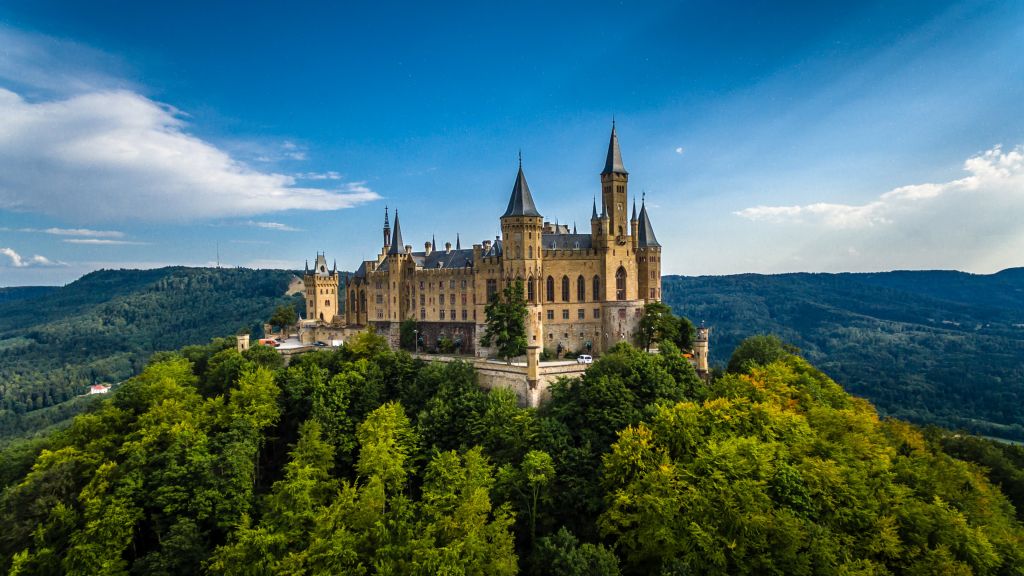 Замок Гогенцоллернов, Германия, Europe, Forest, Sky, HD, 2K, 4K