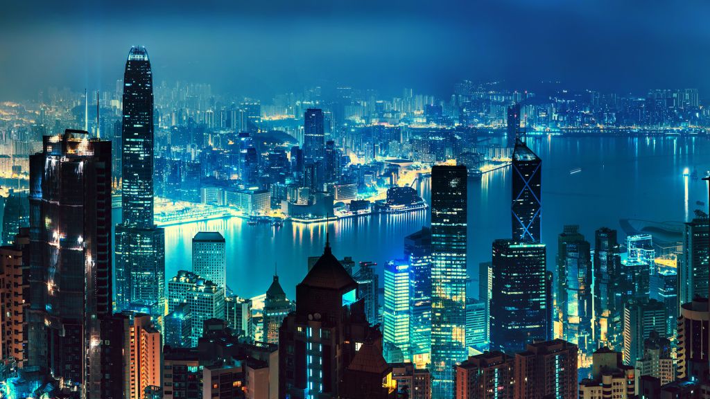 Гонконг, Ночной Пейзаж, Городской Пейзаж, Горизонт, HD