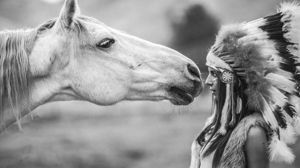 Лошадь, Девушка, Индеец, Милые Животные, HD