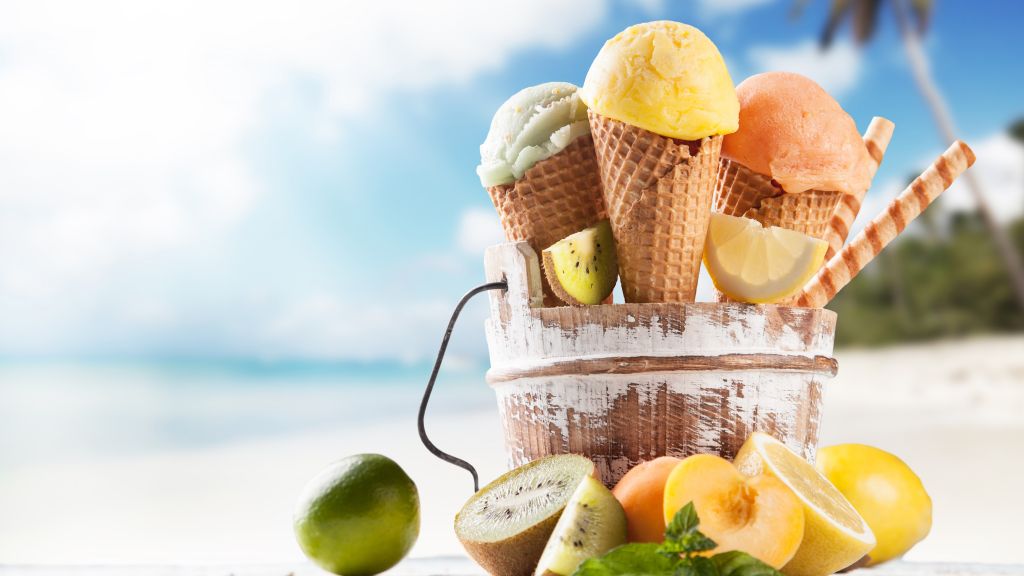 Мороженое, Пляж, Лимон, Абрикос, Лайм, Вкусно, HD, 2K, 4K, 5K