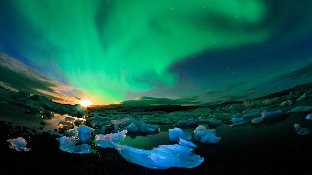 Исландия, Северное Сияние, Небо, Лед, HD, 2K, 4K