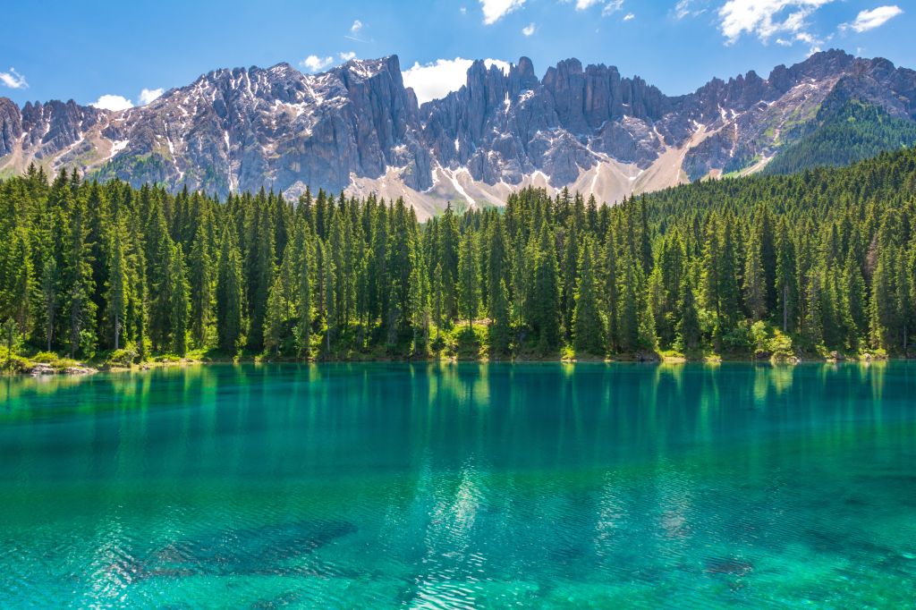 Озеро Карерзее, Пейзаж, Горы, Доломиты, Италия, HD, 2K, 4K, 5K