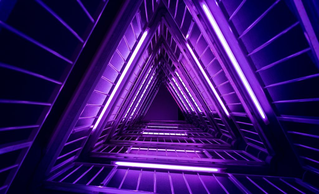 Свет, Фиолетовый, Неоновые, Треугольники, HD, 2K, 4K