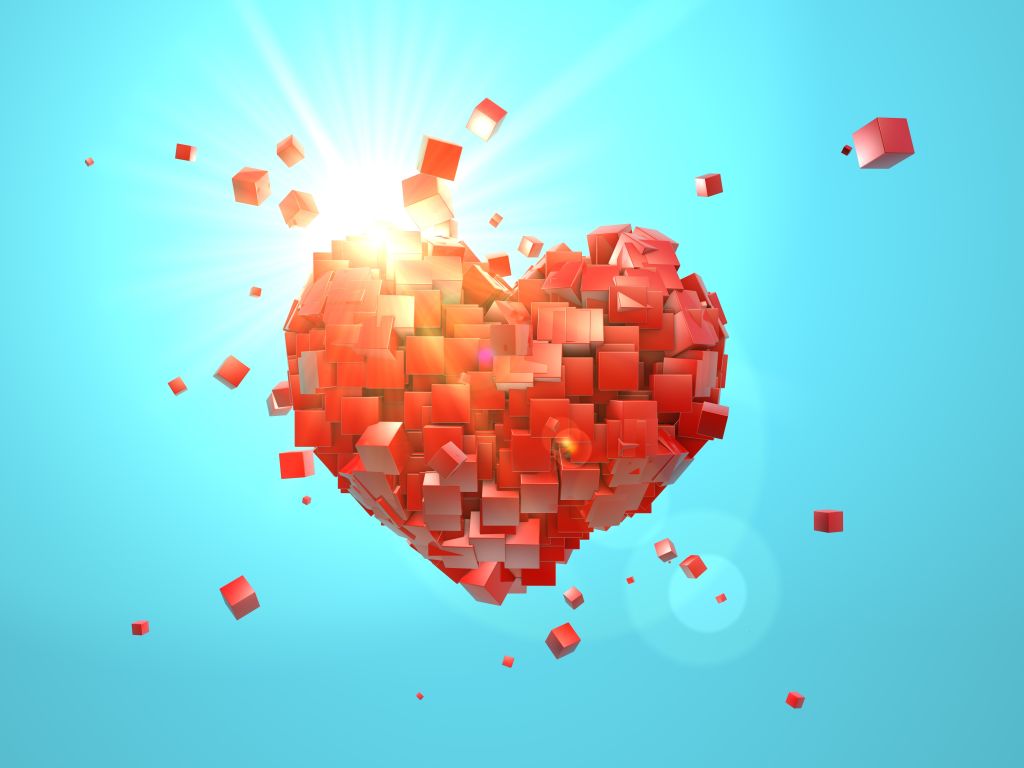 Влюбленное Сердце, Кубики, Абстракция, HD, 2K, 4K