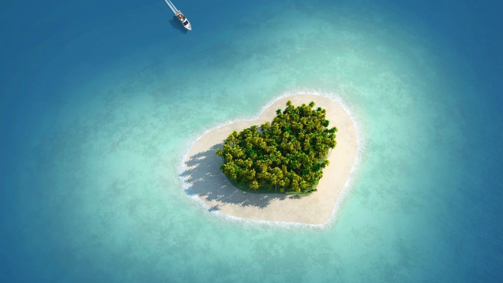Любовный Образ, Сердце, Остров, Океан, HD, 2K