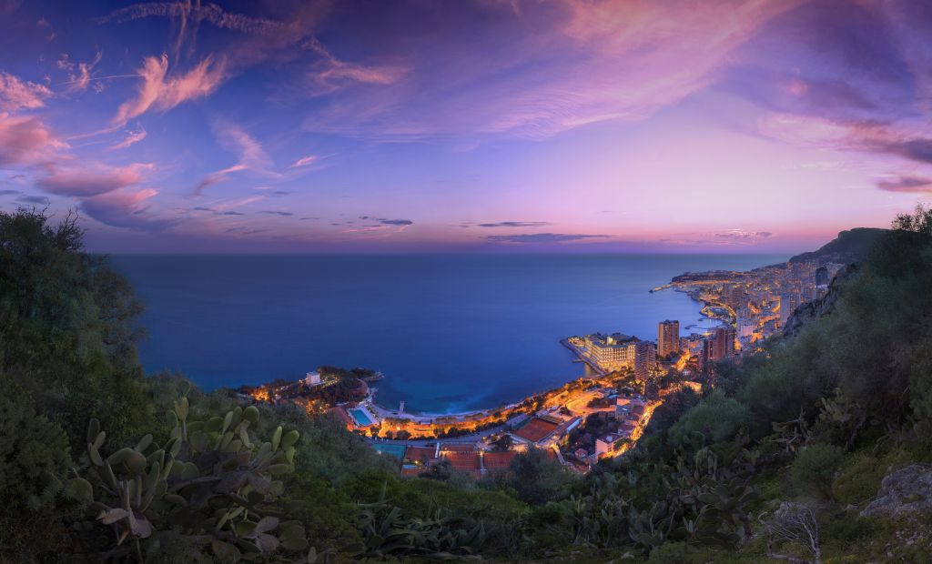 Монако, Панорама, Городской Пейзаж, Океан, Горизонт, Городские Огни, Закат, HD, 2K, 4K, 5K