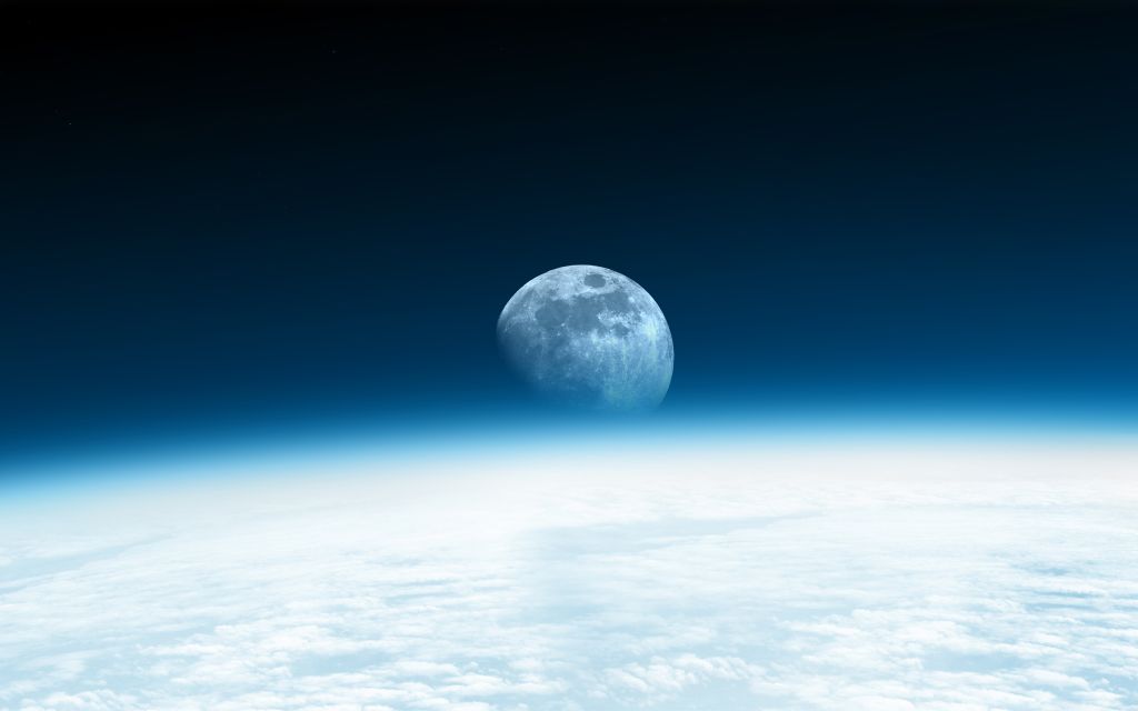 Луна, Горизонт, Синий, HD, 2K