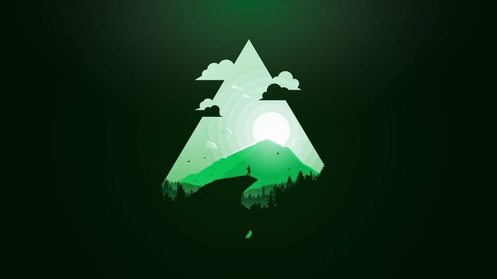 Гора, Солнце, Зеленый, Треугольник, HD, 2K, 4K